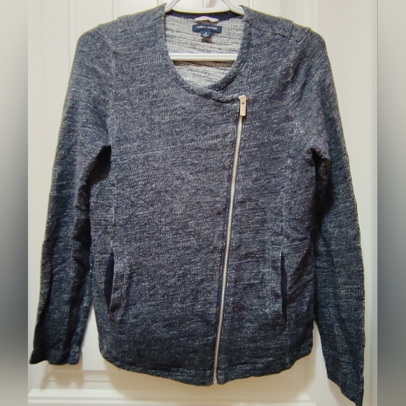Tommy Hilfiger Sweaters - 🛍️Tommy Hilfiger Athluxe Navy Blue French Terry Moto Jacket Size Medium